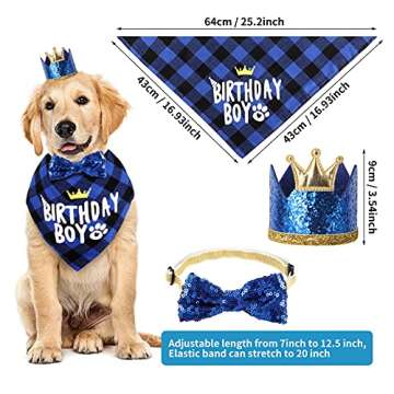 Selemoy Dog Birthday Party Supplies, Birthday Hat Bandana Scarf with Cute Dog Bow Tie, Flag, Balloons for Small Medium Dogs Pets, Doggie Birthday Party Supplies Decorations
