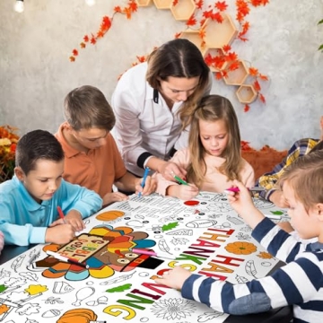 Family Fun Thanksgiving Activity Poster - 31.5 x 72 Inches, Turkey-Themed Thanksgiving Day Party, Versatile Paper Coloring Banner/Table Cover for Fall School Parties and Special Events Decoration