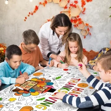 Family Fun Thanksgiving Activity Poster - 31.5 x 72 Inches, Turkey-Themed Thanksgiving Day Party, Versatile Paper Coloring Banner/Table Cover for Fall School Parties and Special Events Decoration