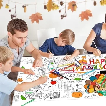 Family Fun Thanksgiving Activity Poster - 31.5 x 72 Inches, Turkey-Themed Thanksgiving Day Party, Versatile Paper Coloring Banner/Table Cover for Fall School Parties and Special Events Decoration