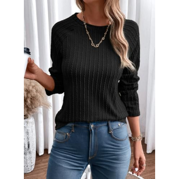 Dokotoo Womens Tops Trendy Fall 2024 Outfits Long Sleeve Shirts Women Dressy Casual Business Cute Blouses Plus Size Tunic Loose Fit Tshirts Teacher Outfits Fashion Work Comfort Tees Sweaters Black