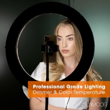 GLAMCOR Galileo Pro Kit: Foldable Ring Light with Stand - Portable Ring Light for Phone Content Creator Kit with Bluetooth Selfie Function | Adjustable Temperature, USB Fast-Charging, Remote Control