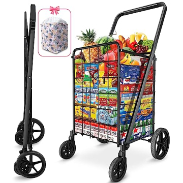 AOSION Folding Shopping Carts for Groceries - 220lb Capacity, 360° Wheels