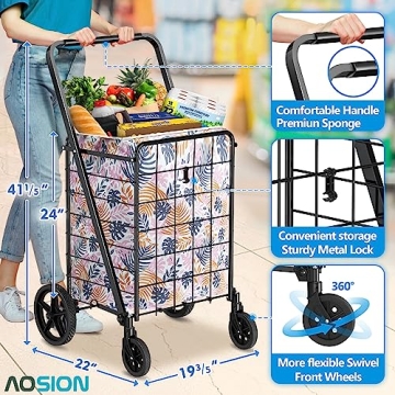 AOSION Folding Grocery Cart - Durable & Portable Utility Cart