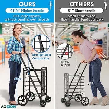 AOSION Folding Grocery Cart - Durable & Portable Utility Cart