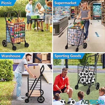 AOSION Folding Grocery Cart - Durable & Portable Utility Cart