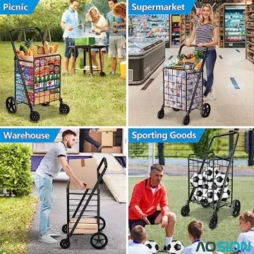 AOSION Folding Grocery Cart - Durable & Portable Utility Cart