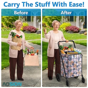 AOSION Folding Grocery Cart - Durable & Portable Utility Cart