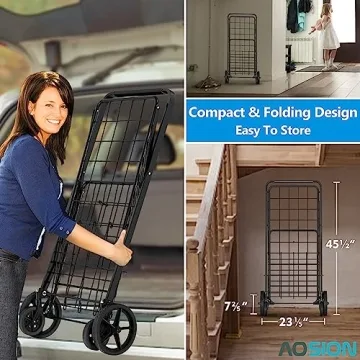 AOSION Folding Grocery Cart - Durable & Portable Utility Cart