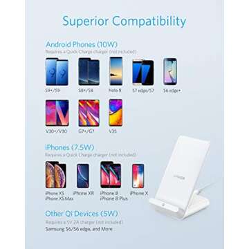 Anker Wireless Charger, PowerWave 7.5 Stand with Internal Cooling Fan, 7.5W for iPhone 11, 11 Pro, 11 Pro Max, Xs Max, XR, XS, X, 8, 8 Plus, 10W for Galaxy S10 S9, Note 10 (with Quick Charge Adapter)