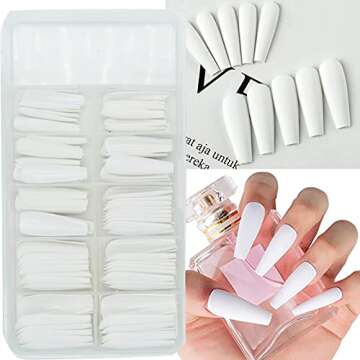 AddFavor 100pcs Coffin Fake Nails Full Cover Long Press on Nails Pure Color Matte Acrylic False Nail Tips for Women and Girls (White)