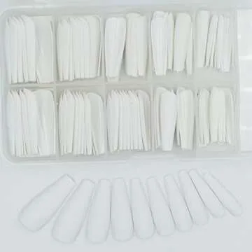 AddFavor 100pcs Coffin Fake Nails Full Cover Long Press on Nails Pure Color Matte Acrylic False Nail Tips for Women and Girls (White)