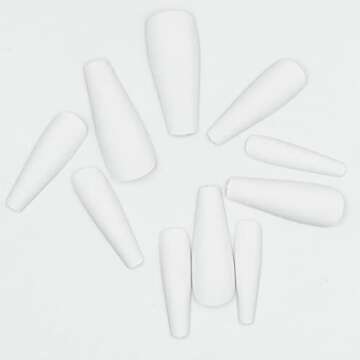 AddFavor 100pcs Coffin Fake Nails Full Cover Long Press on Nails Pure Color Matte Acrylic False Nail Tips for Women and Girls (White)