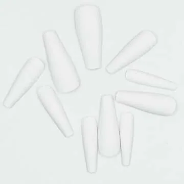 AddFavor 100pcs Coffin Fake Nails Full Cover Long Press on Nails Pure Color Matte Acrylic False Nail Tips for Women and Girls (White)