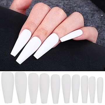 AddFavor 100pcs Coffin Fake Nails Full Cover Long Press on Nails Pure Color Matte Acrylic False Nail Tips for Women and Girls (White)