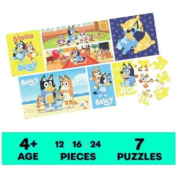 Spin Master Games, Bluey Puzzles 7-Pack, Wooden Jigsaw Puzzles for Preschoolers, 12, 16, & 24 Pieces...