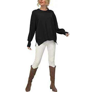 LOGENE Women's Oversized Batwing Pullover Sweater Black Large