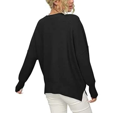 LOGENE Women's Oversized Batwing Pullover Sweater Black Large