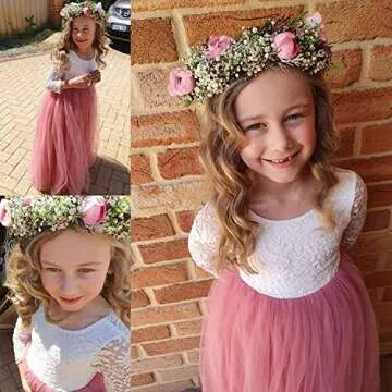 Girl Toddler Full-Length Straight Tulle Tutu Lace Back Party Flower Girl Dress (12-24 Month, Sleeve-...
