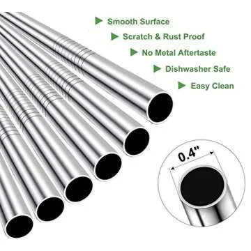 Vinaco Stainless Steel Smoothie Straws, 0.4'' Extra Wide Reusable Metal Drinking Straws for Milkshake, Smoothie, Beverage, Set of 6 with 1 Cleaning Brush (3pcs 10.5'' Bent |3pcs 8.5'' Straight)