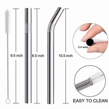 Vinaco Stainless Steel Smoothie Straws, 0.4'' Extra Wide Reusable Metal Drinking Straws for Milkshake, Smoothie, Beverage, Set of 6 with 1 Cleaning Brush (3pcs 10.5'' Bent |3pcs 8.5'' Straight)