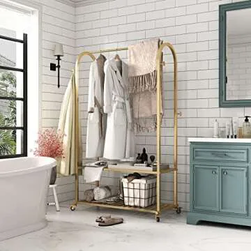MaiRHK Gold Clothing Rack on Wheels Stylish and Functional