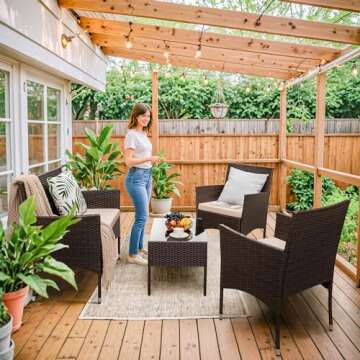 Homall 4 Pieces Outdoor Patio Furniture Sets Rattan Chair Wicker Set, Outdoor Indoor Use Backyard Porch Garden Poolside Balcony Furniture Sets Clearance (Brown and Beige)