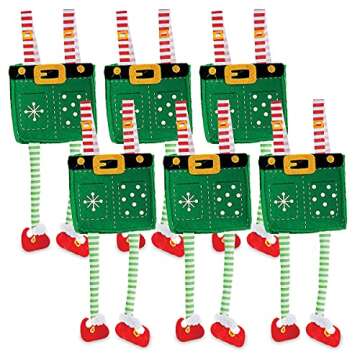 Elf Pants Christmas Treat Bags, Set of 6 Gift Bags for Children Holiday Parties Teachers Decorations