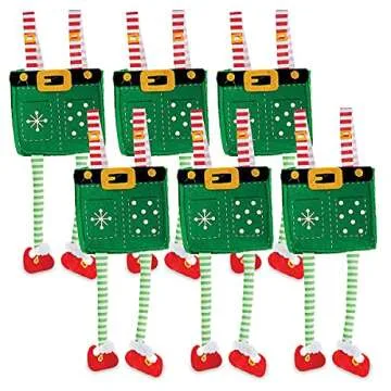 Elf Pants Christmas Treat Bags, Set of 6 Gift Bags for Children Holiday Parties Teachers Decorations