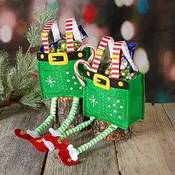 Elf Pants Christmas Treat Bags, Set of 6 Gift Bags for Children Holiday Parties Teachers Decorations