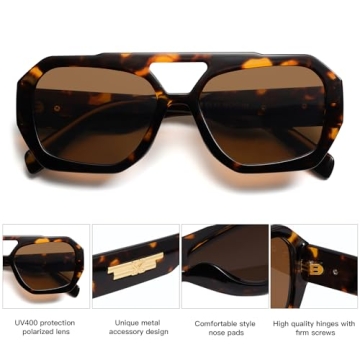 Stylish SOJOS Polarized Hexagonal Aviator Sunglasses