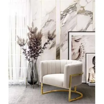 TOV Furniture Magnolia Collection Modern Living Room Accent Chair - Beautiful Cream Velvet & Gold Ba...
