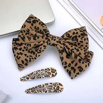 Handmade Leopard Bow Hair Clips Set, Vintage Romantic Korean Style Flower Hair Accessories for Women Girls,Wedding Party Decorative Crocodile Hairpins Headpiece Valentine's Birthday Mother’s Day Gift