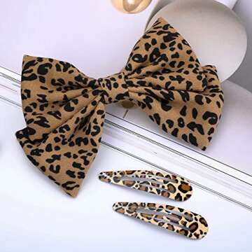 Handmade Leopard Bow Hair Clips Set, Vintage Romantic Korean Style Flower Hair Accessories for Women Girls,Wedding Party Decorative Crocodile Hairpins Headpiece Valentine's Birthday Mother’s Day Gift