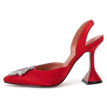 VETASTE Women's High Heel Crystal Slingback Pumps Pointed Toe Strappy Triangle Heeled Party Wedding Bride Pump Shoes Red