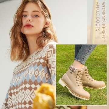 Kkyc Womens Boots Waterproof Hiking Boots Anti-Slip Ankle Boots Lace-up Casual Boots 8 M (Desert Taupe)