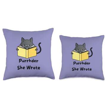 The Cozy Mystery Company Cat Cozy Mystery Kitten Reading a Book Throw Pillow, 16x16, Multicolor