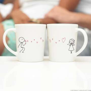 BoldLoft From My Heart to Yours His and Hers Matching Couple Coffee Mugs Set - Couples Gifts Valenti...