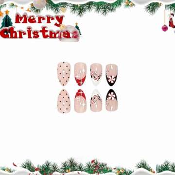 BABALAL French Tip Press on Nails - 24Pcs Medium Almond Christmas Designs