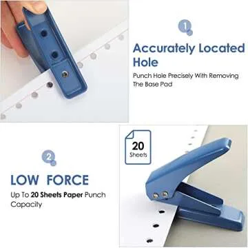 MROCO Single Hole Punch, 1/4" Hole Puncher, 20 Sheet Punch Capacity, Handheld with Non-Skid Base for...