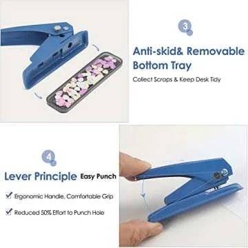MROCO Single Hole Punch, 1/4" Hole Puncher, 20 Sheet Punch Capacity, Handheld with Non-Skid Base for Paper Chipboard Craft Paper and Art Project, Blue