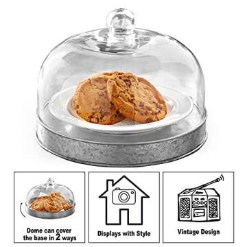 The Lakeside Collection Glass Domed Serving Plate for Confectionery and Baked Goods - Galvanized