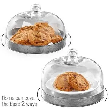 The Lakeside Collection Glass Domed Serving Plate for Confectionery and Baked Goods - Galvanized