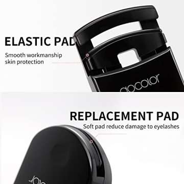 Docolor Eyelash Curler Portable Lash Curler with 1 Silicone Refill Pads Mini Eye Lashes Curlers Professional Travel Makeup Tools for All Eye Shapes