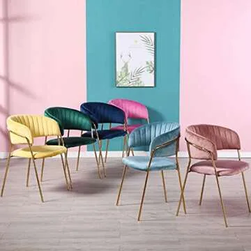 SJIALEN Velvet Dining Chair,for Living Room Bedroom Balcony Lounge Chair Modern Simplicity Golden Legs Reception Chair 1 Pcs Kitchen Chair (Color : Blue)