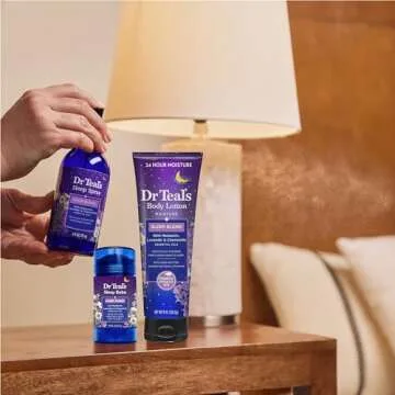 Dr Teal's Sleep Body Lotion, 24-Hour Moisture, with Melatonin, Lavender & Chamomile Essential Oils, 8 fl oz (Pack of 3)(Packaging May Vary)