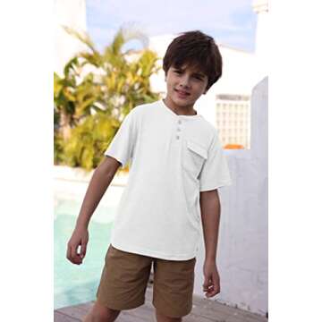 Kindenergy Boys Short Sleeve Tee Shirt Summer Button Down Tees Dress Henley Shirts with One Pocket W...