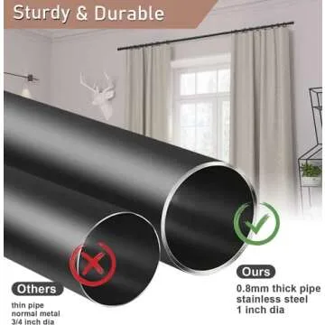 Black Curtain Rods for Windows 66 to 132”- 1 Inch Heavy Duty Blackout Curtain Rod Set,Adjustable F...