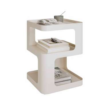 XIV Side Table, Small End Table, Modern Nightstand, Accent Bedside Table, 3 Tier Night Stands, Metal Bed Side Table for Living Room Bedroom Outdoor Entryway, No Assembly Required (Off White, Square)