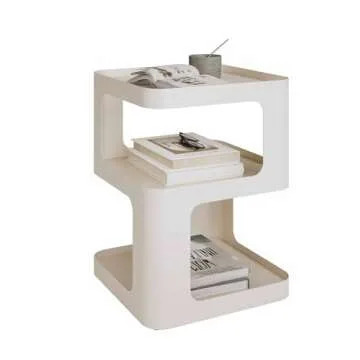 XIV Side Table, Small End Table, Modern Nightstand, Accent Bedside Table, 3 Tier Night Stands, Metal Bed Side Table for Living Room Bedroom Outdoor Entryway, No Assembly Required (Off White, Square)